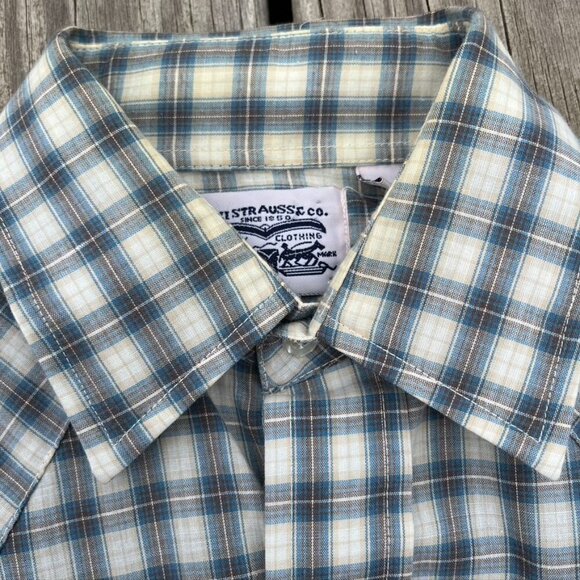 ** Vintage 1970s Levi's Pearl Snap Shirt Men's small Western Short Sleeve Plaid - Picture 7 of 11